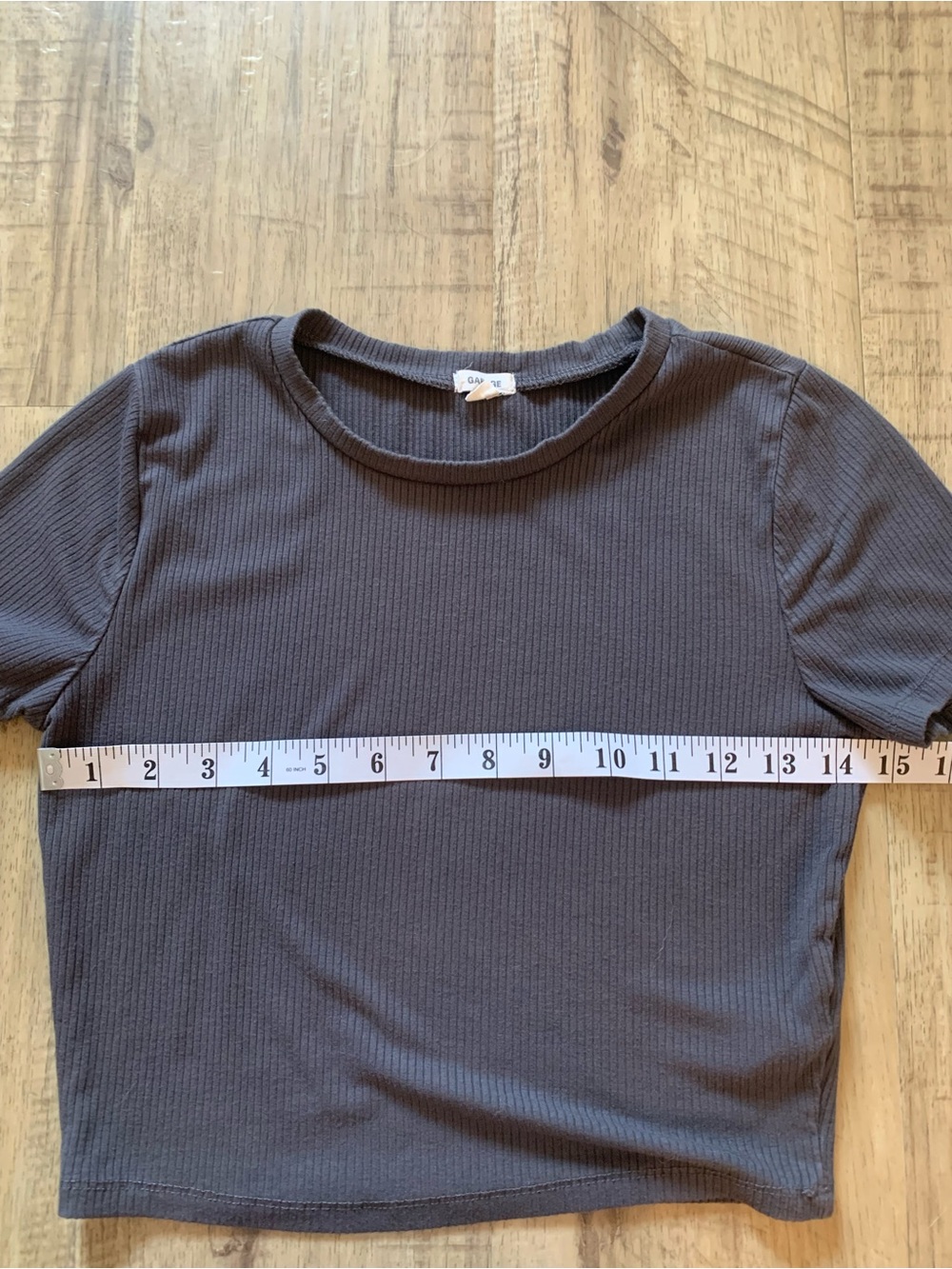 Garage Charcoal Ribbed Short Sleeve Crop Top